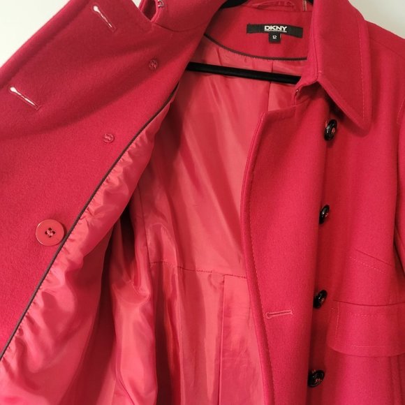 DKNY Red Wool Double Breasted Pea Coat Size 12 - Picture 10 of 12